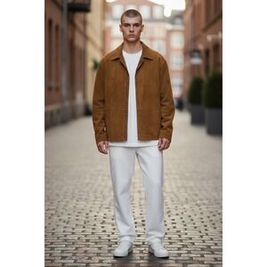 Pronto Uomo Mens Medium Brown Suede‎ Look  Zip Up Collared Jacket